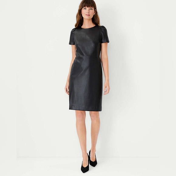 Ann‎ Taylor Faux Leather Cap Sleeve Sheath Dress. NWT Size 2 - Picture 1 of 10